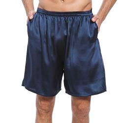 LEPTON 100% Maulbeerseiden Shorts für Männer, Bequeme Sportbekleidung, Vordertaschen, elastische Taille (Marineblau, X-Largel) von LEPTON