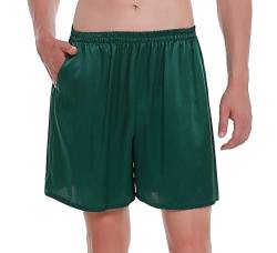 LEPTON 100% Maulbeerseiden Shorts für Männer, Bequeme Sportbekleidung, Vordertaschen, elastische Taille (Smaragd, X-Largel) von LEPTON