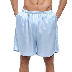 LEPTON 100% Maulbeerseiden Shorts für Männer, Bequeme Sportbekleidung, Vordertaschen, elastische Taille (hellblau, Klein) von LEPTON