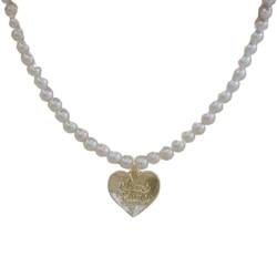 LERONO Halskette, eleganter Metall-Herz-Anhänger, Halskette, süße Perlenkette, Choker, einfache Schlüsselbein-Kette, modische Halskette, Kunstperlen von LERONO