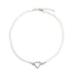LERONO Halsketten, elegante Herz-Halskette, zarte Liebes-Halskette, Perlen-Halskette, modische Charm-Halskette, geeignet für verschiedene Anlässe, Metall von LERONO