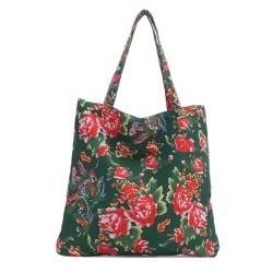 LERONO Taschen für Damen, Persönlichkeit, große Kapazität, Handtasche, chinesischer Stil, ethnischer Blumendruck, Tragetasche, Geldbörse für Damen, perfekt für jeden Anlass, grün von LERONO