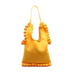 LERONO Taschen für Damen, helle einfarbige Achseltasche für Damen, großes Fassungsvermögen, einzelne Umhängetasche, modisch, plissiert, Rüschen, Unterarm-Handtasche, Geldbörse, gelb von LERONO