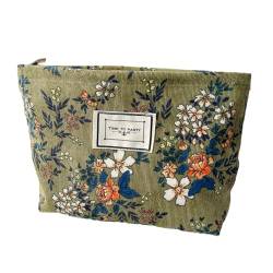 LERONO Taschen für Damen, multifunktionale Reise-Kulturbeutel mit Blumendesign, Kosmetiktasche, multifunktionale Make-up-Taschen für Frauen, Kleine grüne Blumen von LERONO