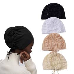 LERTREEUK 4 Stück Frauen einstellbare Hijab Hüte Elastische Mesh-Innenkappe mit Krawatten Haube Mützen Kopftuch Schal von LERTREEUK