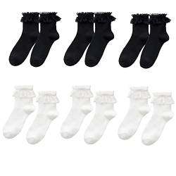 LERTREEUK 6 Paar Damen Rüschen Socken Spitze Rüschen Knöchel Socken Mode Japanische Maiden Stil Trim Prinzessin Socken von LERTREEUK