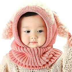 LERTREEUK Baby Mädchen Jungen Winter Strickschal Mütze Warme Ohrenklappen Kappe für Kleinkind 6-36 Monate (Rosa) von LERTREEUK