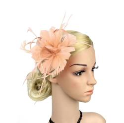 LERTREEUK Fascinator mit seitlichem Clip, Blumendesign, Gatsby Flapper, Feder, Haarspange, Vintage-Stil, Hochzeitsbrosche (Nackt Rosa) von LERTREEUK