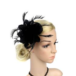 LERTREEUK Fascinator mit seitlichem Clip, Blumendesign, Gatsby Flapper, Feder, Haarspange, Vintage-Stil, Hochzeitsbrosche (Schwarz) von LERTREEUK