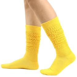 LERTREEUK Lustige Slouch Socken Scrunch Gestapelte Lose Socken Verdickte Winter Warme Stiefel Kniehohe Strümpfe für Frauen Mädchen (Gelb) von LERTREEUK