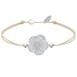 LES POULETTES BIJOUX - Armband Blume - Perlmutt und Sterling Silber Perlen auf gewachsten Cord - Classics - Hellbeige von LES POULETTES BIJOUX