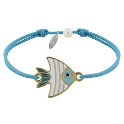 LES POULETTES BIJOUX - Armband Glieder Messing Fisch Medaille Weiß und Türkis Emailliert - Turquoise von LES POULETTES BIJOUX