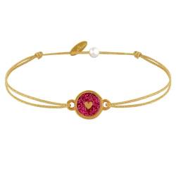 LES POULETTES BIJOUX - Armband Link Goldenes Messing Runde Herz Medaille Glitzernd Rot Emailliert - Gold von LES POULETTES BIJOUX