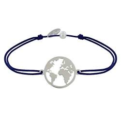 LES POULETTES BIJOUX - Armband Link Silber Runde Medaille Weltkarte - Blau Navy von LES POULETTES BIJOUX