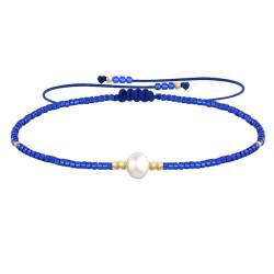 LES POULETTES BIJOUX - Armband Link Weiß Süßwasserperle und Kleine Glänzenden Perlen - Blau von LES POULETTES BIJOUX