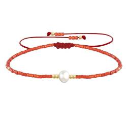 LES POULETTES BIJOUX - Armband Link Weiß Süßwasserperle und Kleine Glänzenden Perlen - Rote von LES POULETTES BIJOUX