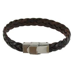 LES POULETTES BIJOUX - Dark Brown Leder Herren-Armband geflochtenes Wohnung Stahl Schließe - grobe 19 cm von LES POULETTES BIJOUX