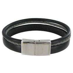 LES POULETTES BIJOUX - Herren Armband DREI Streifen Leder Edelstahl Schließe - Classics - Schwarz von LES POULETTES BIJOUX