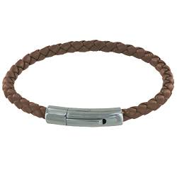 LES POULETTES BIJOUX - Herren Armband Einfach Leder Geflochtene Runde 19cm - Hellbraun von LES POULETTES BIJOUX