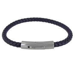 LES POULETTES BIJOUX - Herren Armband Leder Geflochtene Runde Stahl Schließe - Classics - Blau Navy von LES POULETTES BIJOUX