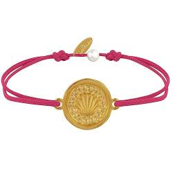 LES POULETTES BIJOUX - Link Armband Goldenem Messing Runde Medaille Muschel - Fuchsia von LES POULETTES BIJOUX