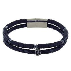 LES POULETTES BIJOUX - Mann Stahl Armband Schwarz Leder und Schwarzer Onyx Ringe - grobe 20 cm von LES POULETTES BIJOUX