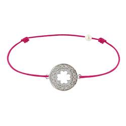 LES POULETTES BIJOUX - Silber Armband Link Medaille Glück und Strass - Fuchsia von LES POULETTES BIJOUX