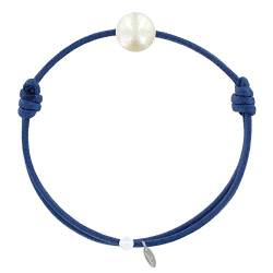 LES POULETTES BIJOUX - Weißen Zuchtperle Link Armband 8-9 mm - Colors - Blau Jean von LES POULETTES BIJOUX
