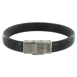 Les POULETTES BIJOUX - Herren Armband Leder Schwarz Breite Stahl Schließe - grobe 23 cm von LES POULETTES BIJOUX