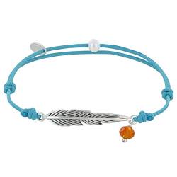 Schmuck Les Poulettes - Armband Link Silber Messing Feder und Facettierte Perle - Turquoise von LES POULETTES BIJOUX