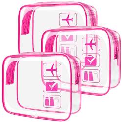 LETGO TSA-zugelassener Kulturbeutel – transparente Make-up-Tasche, wasserdicht, Quart-Größe, Reise-Make-up-Kosmetiktasche für Damen, Reisezubehör, Essentials für Männer und Frauen, 3er-Pack, Rosa, von LETGO