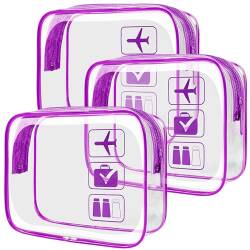 LETGO TSA-zugelassener Kulturbeutel – transparente Make-up-Tasche, wasserdicht, Quart-Größe, Reise-Make-up-Kosmetiktasche für Damen, Reisezubehör, Essentials für Männer und Frauen, 3er-Pack, lila, von LETGO