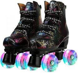 LETIAN Unisex Rollschuhe Zweireihig Vier Rollen High-Top Rollschuhe-PU Leder Vier Rollen Rollschuhe Für Indoor Outdoor Beignning A3,46 von LETIAN