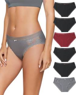 LEVAO Baumwolle Unterwäsche Damen Bikini Höschen Atmungsaktiv Hipster Stretch Full Briefs Multipacks S-XL, 6er-Pack – klassisch dunkel, M von LEVAO