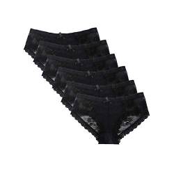 LEVAO Damen-Bikini-Höschen, Unterwäsche, Spitze, Hipster, nahtlos, sexy, hohe Schnitte, 6 Stück, 6er Pack - Schwarz, Medium von LEVAO