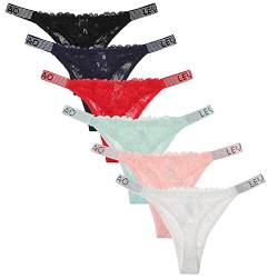 LEVAO Damen String Tanga aus Spitze,Tanga Damen Sexy Spitze Dessous Niedrige Taille Unterwäsche 6er Pack,M von LEVAO