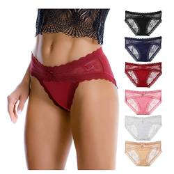 LEVAO Frauen Spitze Unterwäsche Sexy Atmungsaktiv Hipster Höschen Stretch Nahtlose Bikini Slips Multipack, Schwarz/Rot/Marineblau/Weiß/Rosa/Nude, S von LEVAO