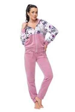 LEVERIE Trendiger Damen Wellnessanzug/Hausanzug/Trainingsanzug (Made in EU) mit stylischer Sweatjacke & bequemer Hose (L, Rosa mit Blumenmuster) von LEVERIE