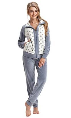 LEVERIE trendiger Damen Wellnessanzug/Hausanzug/Trainingsanzug mit stylischer Sweatjacke & bequemer Hose, made in EU, grau, Gr. XL von LEVERIE