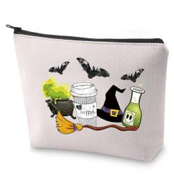 Kosmetiktasche mit Horror-Kaffee-Motiv, Halloween-Party-Geschenk, Happy Halloween, Make-up-Tasche, gruseliges Oktober-Geschenk, Besen von LEVLO