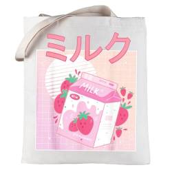 LEVLO Kosmetiktasche im Retro-Stil der 90er-Jahre, japanischer Anime-Anime-Stil, Kawaii-Liebhaber, Geschenk, Kawaii-Erdbeer-Milch-Shake-Make-up, mit Reißverschluss, Erdbeermilch-Tragetasche, Large von LEVLO