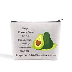 LEVLO Lustige Avocado-Kosmetiktasche, Avocado-Liebhaber, inspiriertes Geschenk, You Are Braver Stronger Smarter Than You Think Make-up-Tasche mit Reißverschluss für Frauen und Mädchen, Avocado-Tasche von LEVLO