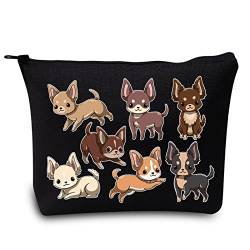 LEVLO Lustige Kosmetiktasche mit Chihuahua-Motiv, Chihuahua-Make-up-Tasche mit Reißverschluss, Lustiger Chihuahua schwarz, Kosmetiktasche von LEVLO