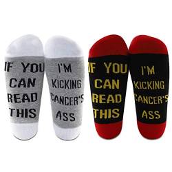 LEVLO Lustige Krebs-Bewusstseins-Kampfsocken mit Aufschrift "If You Can Read This I'm Kicking Cancer's Ass", Baumwollsocken für Krebs, Überlebender Geschenk - - Medium von LEVLO