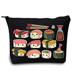 LEVLO Lustige Sushi-Kosmetik-Make-up-Tasche, Kawaii-Sushi-Geschenk, japanisches Sushi-Make-up, Reißverschluss-Tasche für Lebensmittelliebhaber, Lustiges Sushi, schwarz, Kosmetiktasche von LEVLO