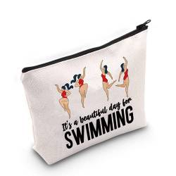 LEVLO Schwimmen Kosmetik Make-up Tasche Schwimmen Team Geschenk Es ist ein schöner Tag zum Schwimmen Make-up Reißverschluss Tasche für Frauen Mädchen, Tag zum Schwimmen, Kosmetiktasche von LEVLO