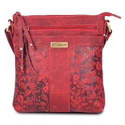 Umhängetasche aus echtem Leder für Damen – Umhängetasche für Damen, handgefertigt von Valenchi, Rote Vintage-Blume, Umhängetasche von LEVOGUE