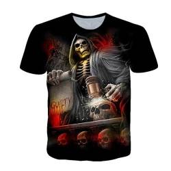 3D T Shirt Herren Totenkopf Druck Horror T-Shirt Lustig Tshirt Männer Casual Kurzarm Shirt Hemden Herren Hemd aus Polyester (Totenkopf2,4XL) von LEXAHO
