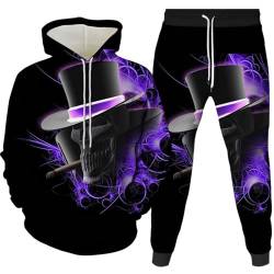 Herren 2 Stück Trainingsanzug Set 3D Totenkopf Print Outfit Punk Rock Hoodie Sweatshirt Jogginghose Casual Pullover Sportanzüge (Totenkopf 10,M) von LEXAHO