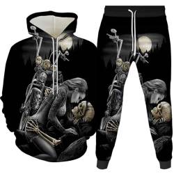 Herren 2 Stück Trainingsanzug Set 3D Totenkopf Print Outfit Punk Rock Hoodie Sweatshirt Jogginghose Casual Pullover Sportanzüge (Totenkopf 5,4XL) von LEXAHO